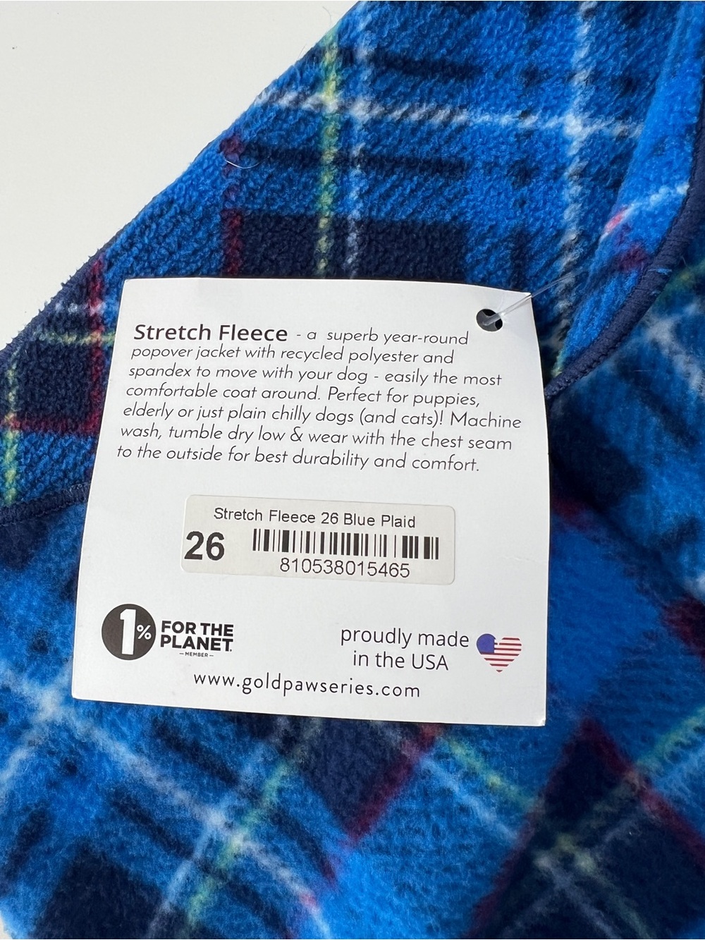 NWT Gold Paw Stretch Fleece Dog Jacket 26 Blue Plaid Made USA Large Breed - Picture 7 of 11